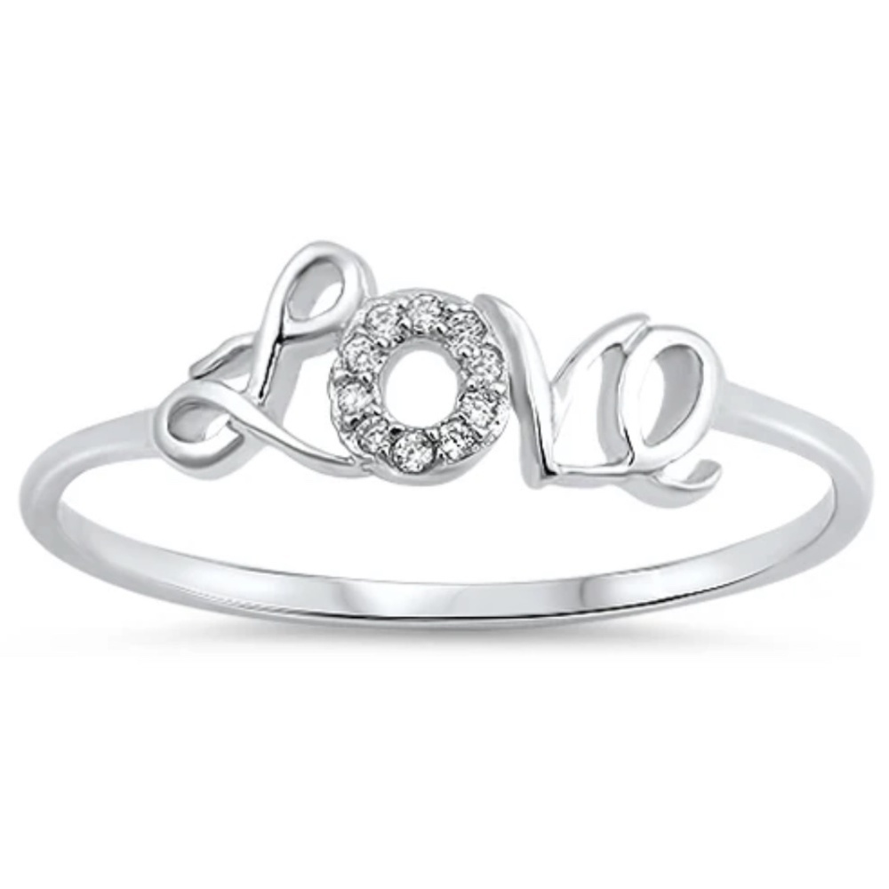 Sterling Silver CZ Script 'Love' Ring – Sample Size 8
